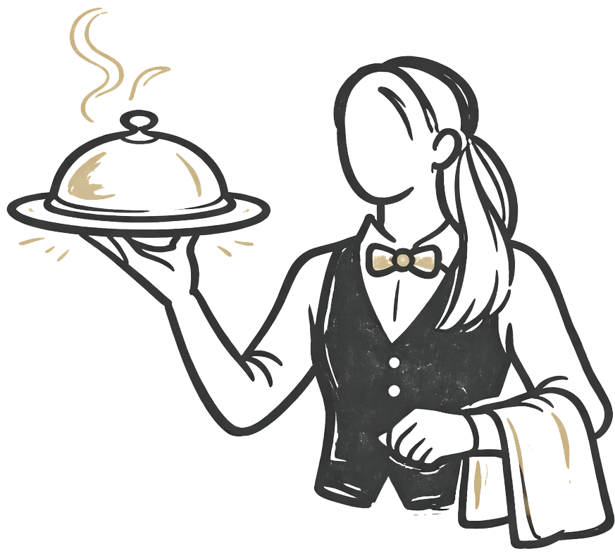 Illustration of a hotel waiter delivering in-room dining